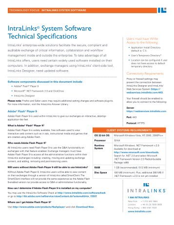 IntraLinks® System Software Technical Specifications