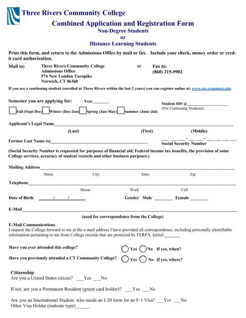 Combined Application and Registration Form - Three Rivers ...