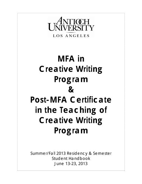 MFA in Creative Writing Program & Post-MFA Certificate in the