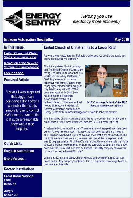 Brayden Automation Newsletter May 2010 In This ... - Energy Sentry