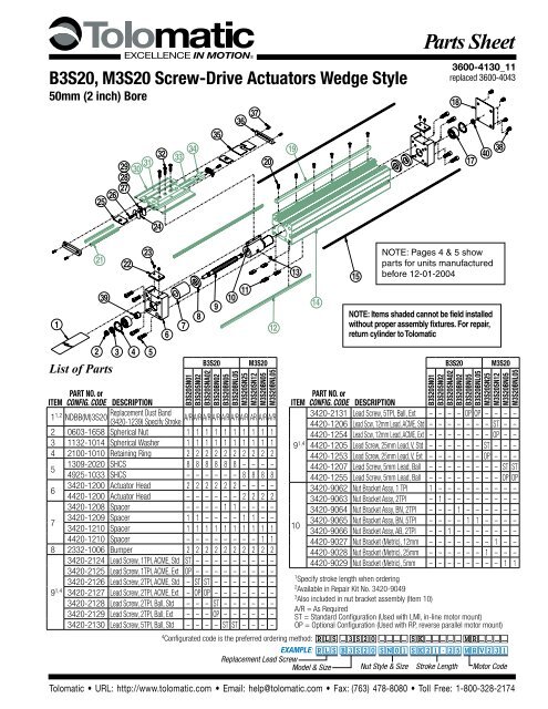 Parts Sheet - You are now at the Down-Load Site for Tol-O - Tolomatic