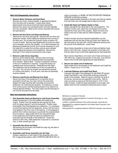 Parts Sheet - You are now at the Down-Load Site for Tol-O - Tolomatic