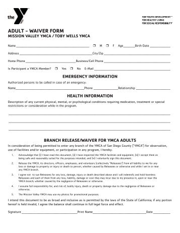Medical Waiver - Mission Valley YMCA - YMCA of San Diego County