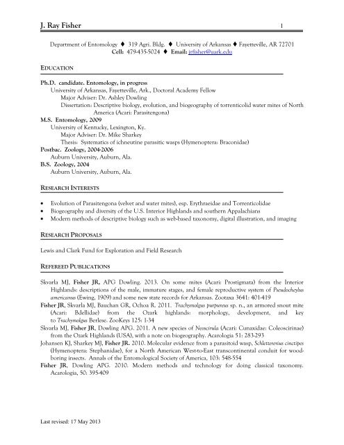 Curriculum Vitae - Department of Entomology - University of Arkansas