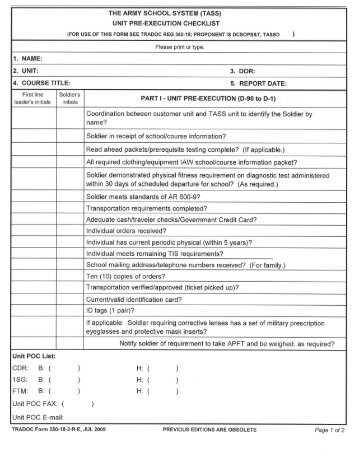 Pre-Execution Checklist - USARPAC