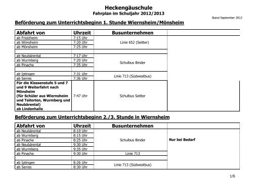 Busfahrplan 2012/13 - Heckengäuschule