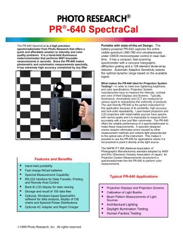 PR-640 SpectraCal High Precision Spectroradiometer - Glen Spectra