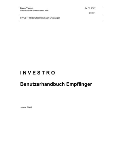 INVESTRO Benutzerhandbuch Empfänger - Xontro