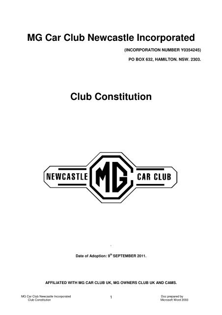 Club Constitution - MG Car Club Newcastle