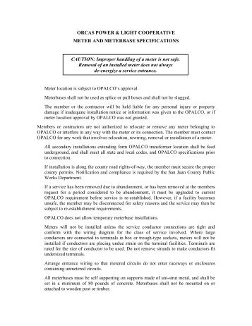 Meter and Meterbase Specifications - OPALCO