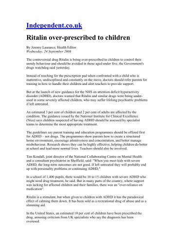 Ritalin Over Prescribed to Children - Seroxat User Group