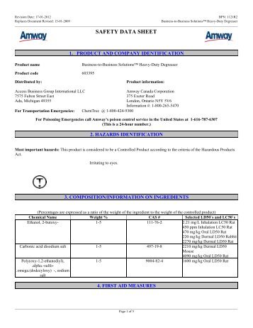 MSDS Heavy Duty Degreaser - Amway