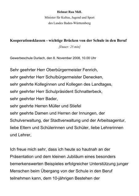 Sehr geehrter Herr OberbÃ¼rgermeister Fenrich, sehr geehrter Herr ...