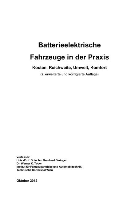 batterieelektrische fahrzeuge in der praxis - Österreichischer Verein ...