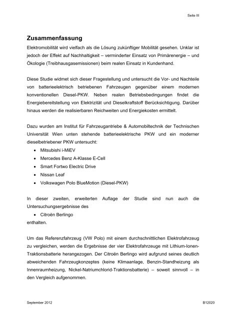 batterieelektrische fahrzeuge in der praxis - Österreichischer Verein ...