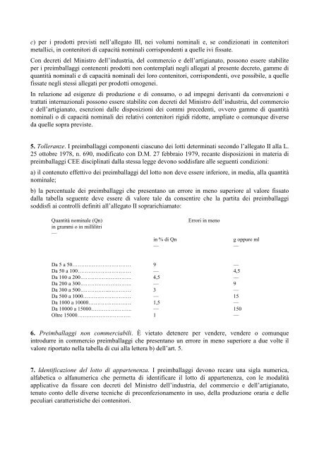 Disciplina metrologica del preconfezionamento in volume o ... - Ismea