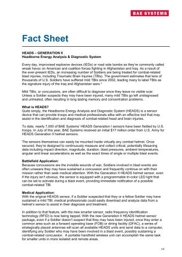 HEADS Generation II Fact Sheet - Events - BAE Systems