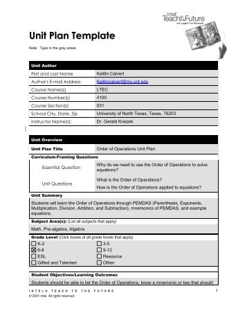 Unit Plan Template - University of North Texas