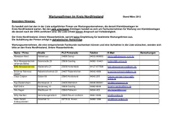 Wartungsunternehmen Kreis Nordfriesland