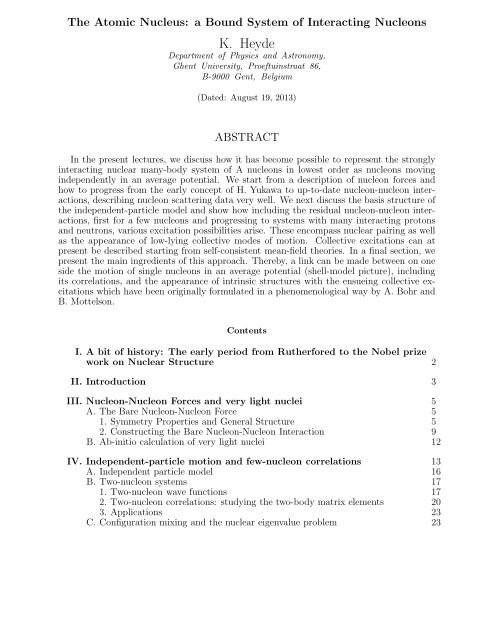 The Atomic Nucleus: a Bound System of ... - Nuclear Physics