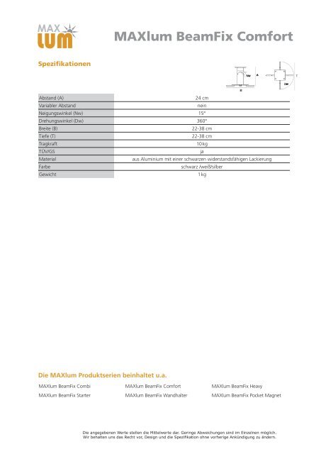 Beamfix Comfort Datenblatt - Projektor AG