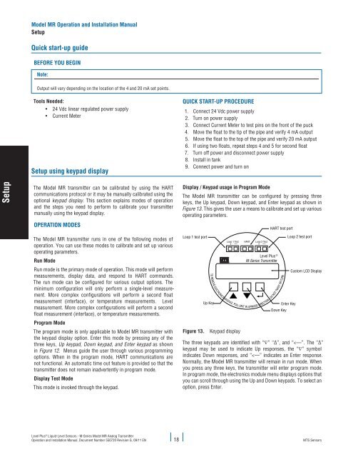 Model MR Installation Manual - MTS Sensors