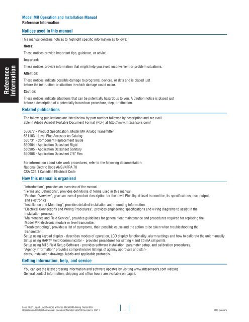 Model MR Installation Manual - MTS Sensors