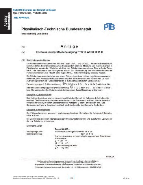 Model MR Installation Manual - MTS Sensors