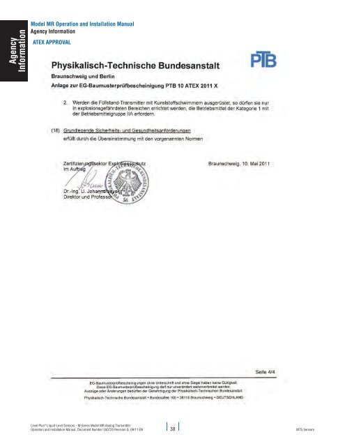 Model MR Installation Manual - MTS Sensors