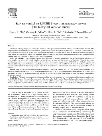 Salivary cortisol on ROCHE Elecsys immunoassay system - Queen's ...