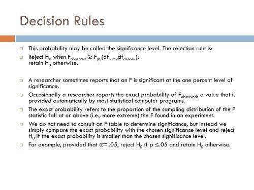 Variance Estimates and the F Ratio