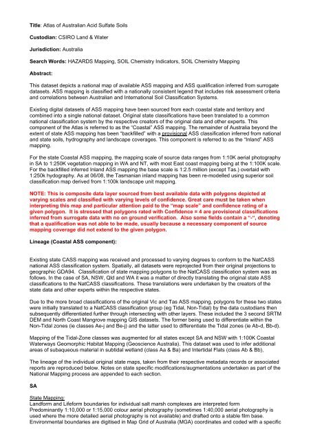 Title: Atlas of Australian Acid Sulfate Soils Custodian: CSIRO ... - asris