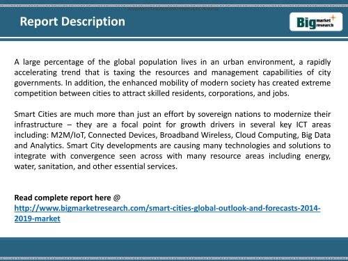 Smart Cities: Global Outlook and Framework 2014-2019