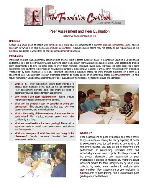 Peer Assessment and Peer Evaluation - Foundation Coalition