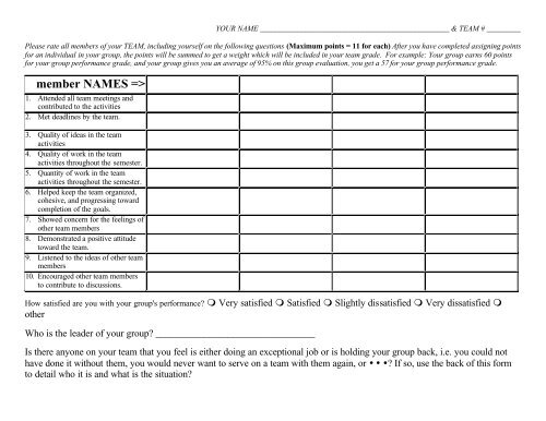 Peer Evaluation form pdf - Foundation Coalition