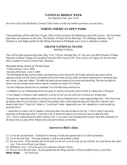 2004-04 - Home of Calgary Duplicate Bridge Association