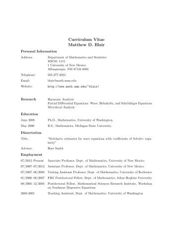 Curriculum Vitae - Department of Mathematics and Statistics