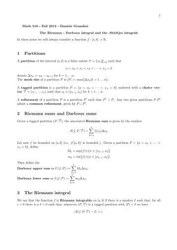 The Riemann-Darboux and the Stieltjes integrals