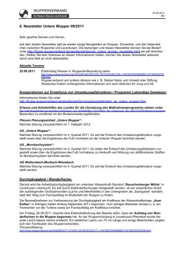 6. Newsletter Untere Wupper 09/2011 - Wupperverband