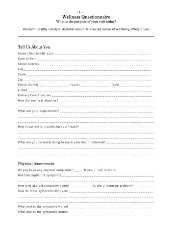 Wellness Questionnaire - Seton Health