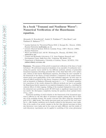 In a book" Tsunami and Nonlinear Waves": Numerical Verification of ...