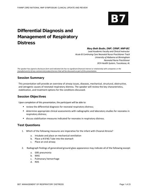 Differential Diagnosis and Management of Respiratory ... - FANNP