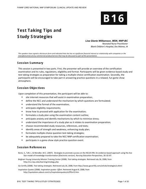 Test Taking Tips and Study Strategies - FANNP