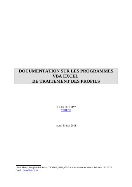 documentation sur les programmes vba excel de traitement des profils