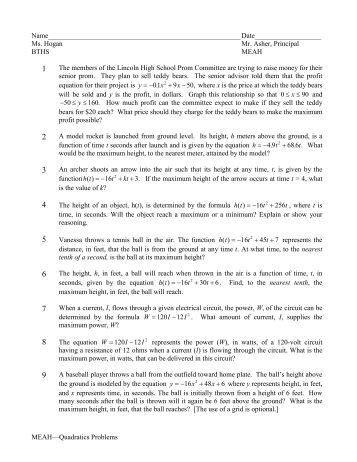 Worksheets Quadratic Word Problems Worksheet quadratic word problems ws 1 solutions quadratics problems