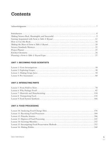 the table of contents from Farm to Table & Beyond (PDF)