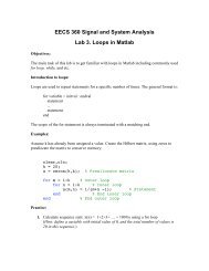 EECS 360 Signal and System Analysis Lab 3. Loops in Matlab
