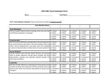 EECS 448: Team Evaluation Form