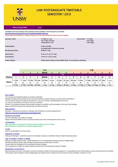 LAW POSTGRADUATE TIMETABLE SEMESTER 1 2013 - UNSW Law