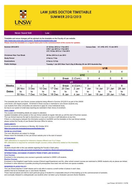 LAW JURIS DOCTOR TIMETABLE - UNSW Law